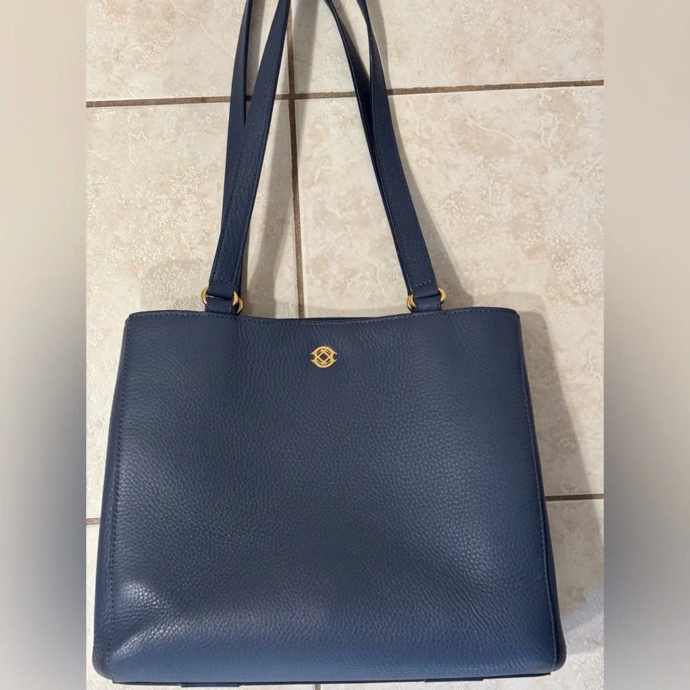 Dagne Dover Ash Blue Allyn Tote in Pebbled Leather with Gold Hardware - Picture 1 of 7
